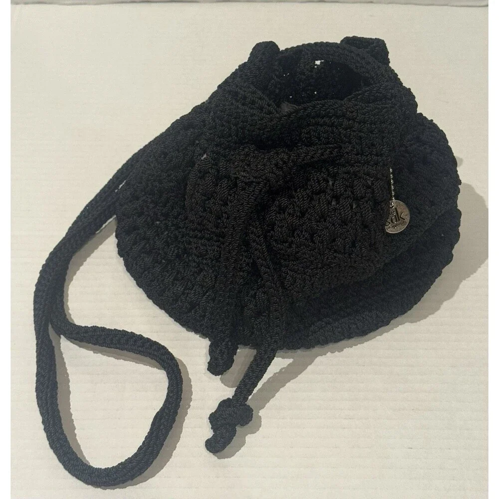 Women's The Sak Black Crochet Shoulder Bag One Size Hobo Bucket Bag Purse NWOT